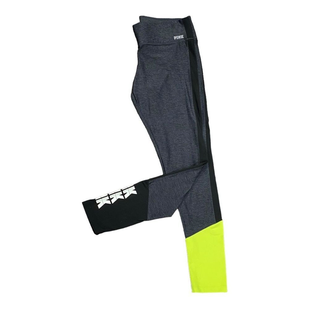 VS PINK Ultimate Black, Gray, & Yellow Statement Yoga Compression Leggings M
